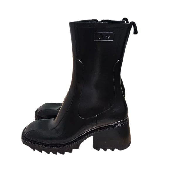 Chloé Betty Black Rubber Rain Boots – Size 41 - Picture 2 of 13